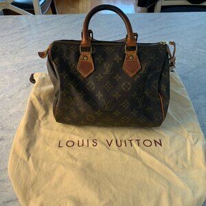 Louis Vuitton Speedy 25 Monogram Handbag with Lock and Key and Dust Bag